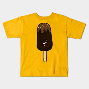 Dark Chocolate Kawaii Ice Cream Treat with Caramel Drizzle Kids T-Shirt